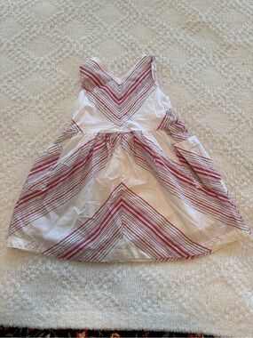 Oshkosh Sleeveless White Girls Dress with Red & Blue Chevron Stripes